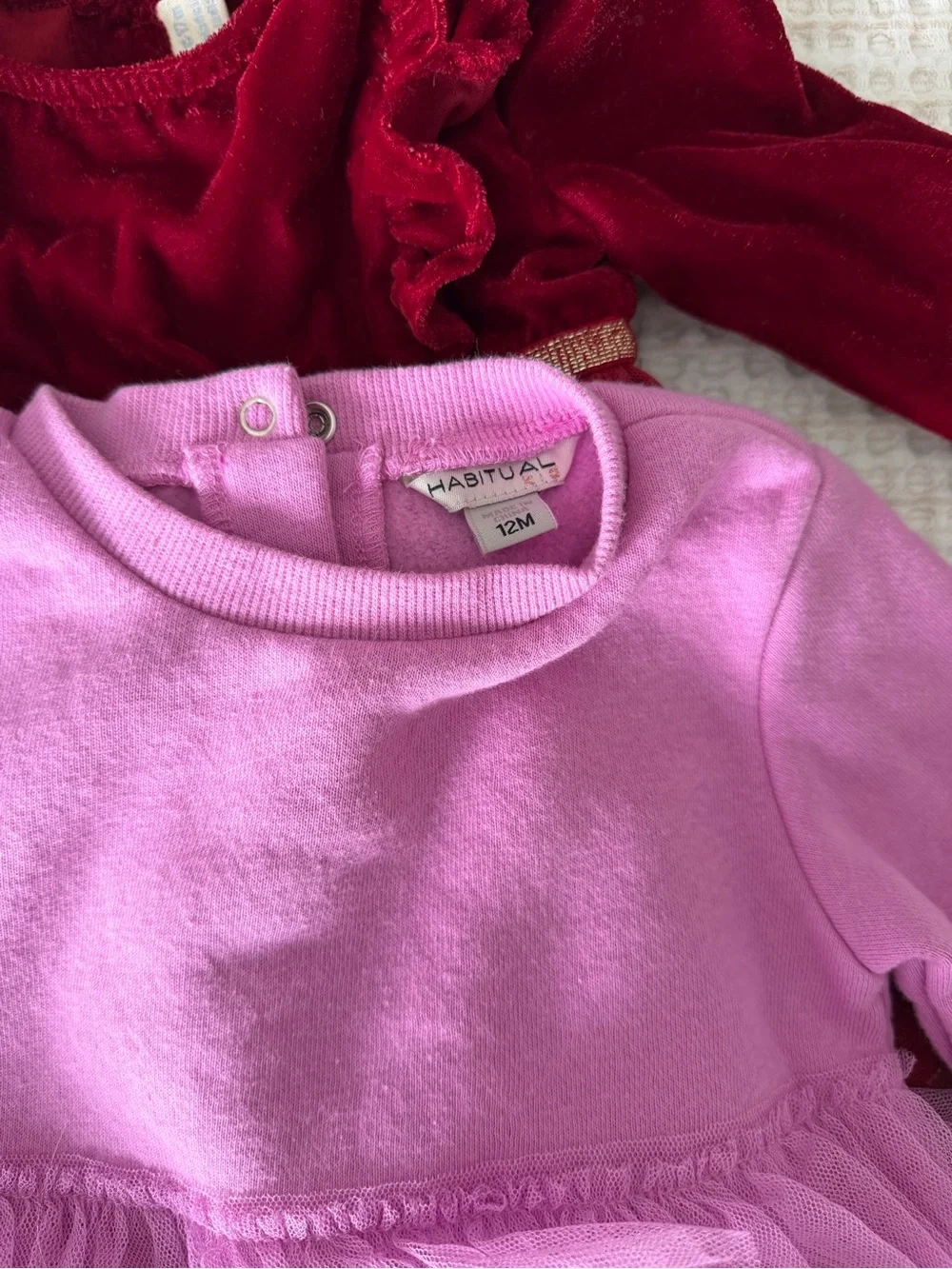 Habitual Red Velvet Dress with Pink Tulle Layered Knit Dress 6-12 months